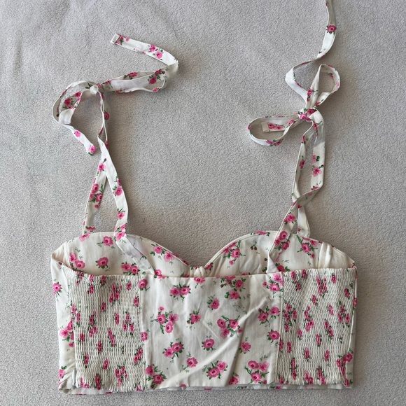 NWT Zara Linen Blend Floral Crop Top M - Picture 13 of 14